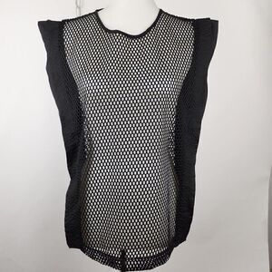 Ravel 80s Style Boxy Mesh Black Open Knit Sheer Top Womens M